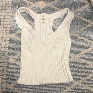 Free People White Ribbed V-Neck Racerback Tank